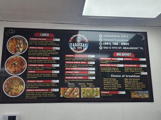 Menu photo 1 Taquizas El Yiyo 2 Beaumont, TX