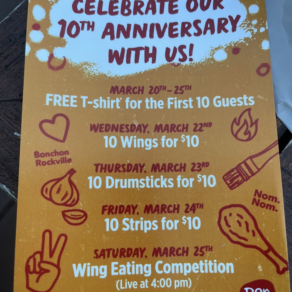 Bonchon Rockville - 10th anniversary promotion - Korean Near Me - Rockville, Maryland Bonchon Rockville - 10th anniversary promotion - Korean Near Me - Rockville, Maryland