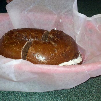 Chesapeake Bagel Bakery - Pumpernickel bagel w/cream cheese - Bagels Near Me - Burke, Virginia