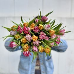Florster - Ramo de tulipanes dobles amarillo, rosado y morado