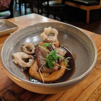 Water Street Kitchen - Pork Belly with Sweet Potato Puree and Onion Rings 5/5 - Bars Near Me - Woods Hole, Massachusetts