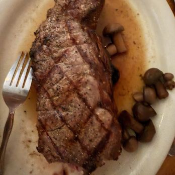 Colony House Restaurant - Steak was thick and long and i had already cut an inch off the end.  Mushrooms on side.  Wonderful flavor and quality - American Near Me - Trevor, Wisconsin