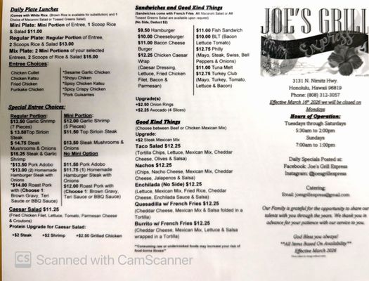 Menu photo 3 Joe's Grill Express Honolulu, HI