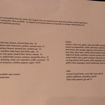 Sepia - Current menu - New American Near Me - Chicago, Illinois