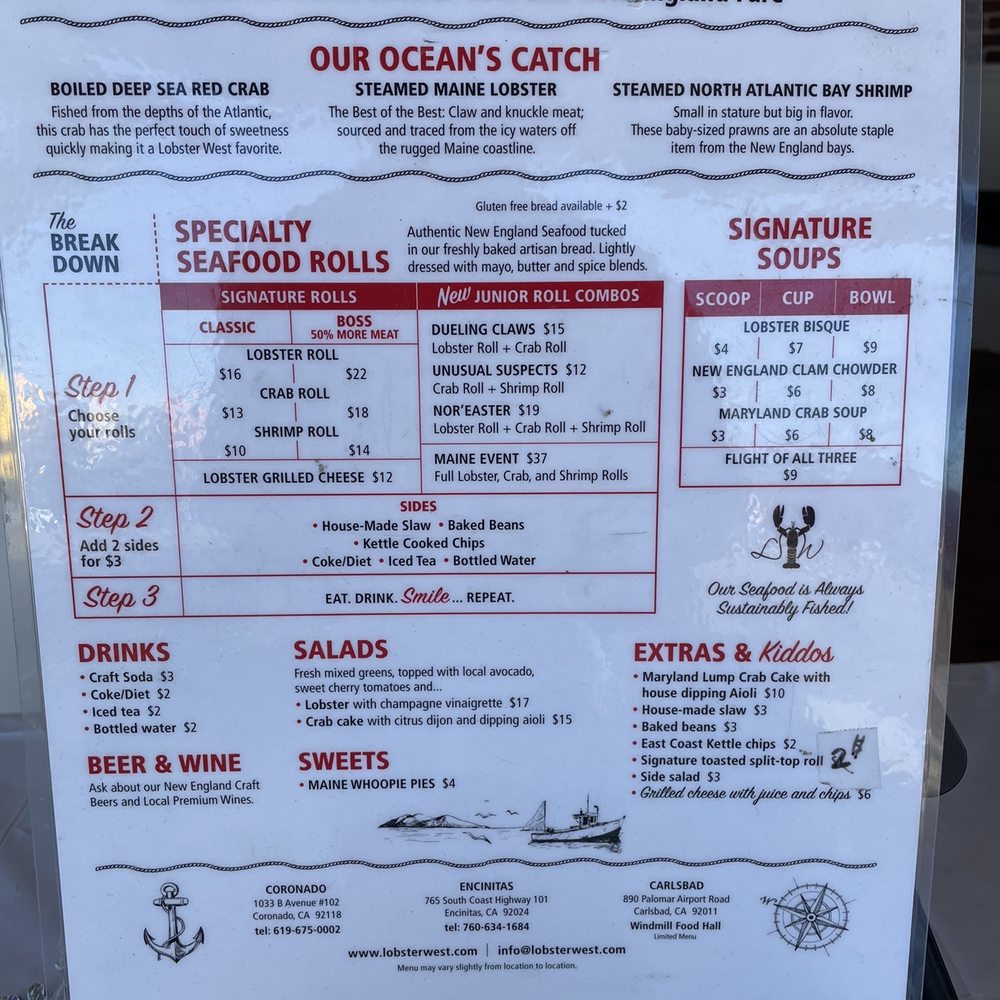 Lobster West - Their menu - Seafood Near Me - Encinitas, California Lobster West - Their menu - Seafood Near Me - Encinitas, California