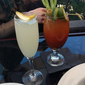 Perch - French 75 (gun, lemon, sparkling) on letft; Bloody Maria (bloody mary w tequila) on right - Lounges Near Me - Los Angeles, California Perch - French 75 (gun, lemon, sparkling) on letft; Bloody Maria (bloody mary w tequila) on right - Lounges Near Me - Los Angeles, California