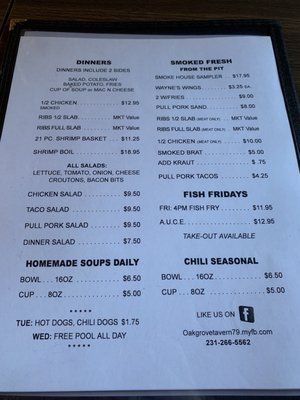 Menu photo 1 Oak Grove Tavern Irons, MI Menu photo 1 Oak Grove Tavern Irons, MI