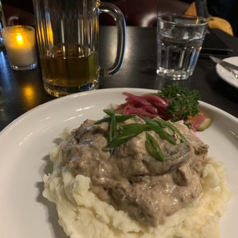 Pushkin Lounge & Bar - Beef Stroganoff...very good, and good portion too! Don't forget to try a Ukrainian beer! - Cocktail Bars Near Me - San Diego, California