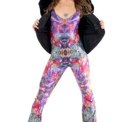 Warrior Within Designs - Warrior Within collaboration with Jumbie for psychadelic patterned fabric on a onesie. www.warriorwithindesigns.com