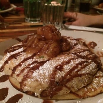 Tre - Pancakes w truffle chocolate sauce - Italian Near Me - New York, New York Tre - Pancakes w truffle chocolate sauce - Italian Near Me - New York, New York