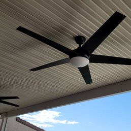 2 Ceiling Fans installed, balanced & also ran power to them from an outlet upstairs. Very clean with no wires showing. 2 Ceiling Fans installed, balanced & also ran power to them from an outlet upstairs. Very clean with no wires showing.