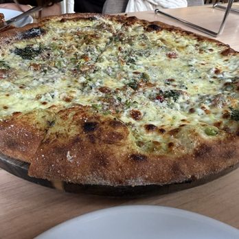 Gufo - Fennel Sausage Pizza with broccoli di cicco, green garlic cream, cherry peppers - Pizza Near Me - Cambridge, Massachusetts