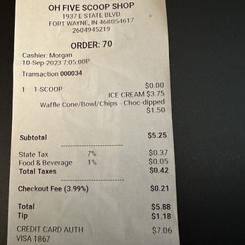 Oh Five Scoop Shop - Checkout fee?! - Ice Cream & Frozen Yogurt Near Me - Fort Wayne, Indiana Oh Five Scoop Shop - Checkout fee?! - Ice Cream & Frozen Yogurt Near Me - Fort Wayne, Indiana