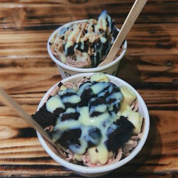 Chillville - Strawberry chocolate mixed ice cream with cookie dough and brownie toppings, drizzled in condensed milk. - Ice Cream & Frozen Yogurt Near Me - Hilo, Hawaii Chillville - Strawberry chocolate mixed ice cream with cookie dough and brownie toppings, drizzled in condensed milk. - Ice Cream & Frozen Yogurt Near Me - Hilo, Hawaii