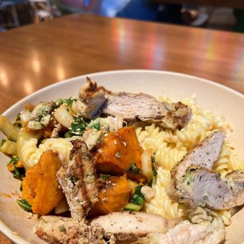 Flower Child - Chicken, Gluten-Free Mac & Cheese, Red Chile Glazed Sweet Potato | Instagram: gaogirlsgrubbin - New American Near Me - McLean, Virginia