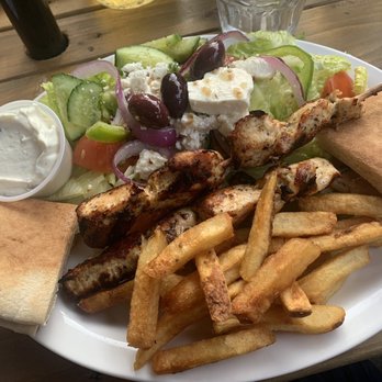 The Opera House Grill - Chicken souvlaki plate (I asked for less fries and more salad) - Canadian (New) Near Me - Toronto, Ontario
