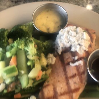 Polaris Grill - Grilled Salmon Oscar (with sauce on the side & mixed veggies) - New American Near Me - Columbus, Ohio