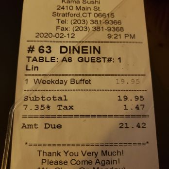 Kama Sushi - The damage or lack thereof. - Japanese Near Me - Stratford, Connecticut