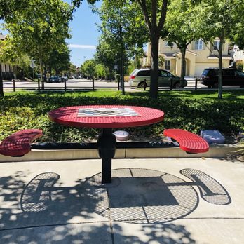 Fire Truck Park - Cute little Picnic table with chess board print - Parks Near Me - San Ramon, California