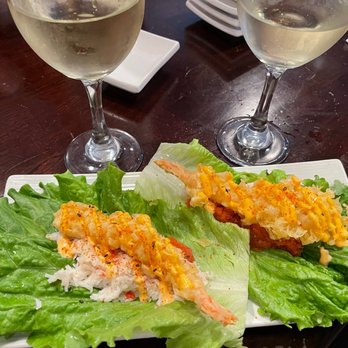 Shima Japanese Restaurant - Lettuce wraps paired with white wine - Sushi Bars Near Me - Stanwood, Washington