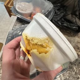 The hot Mac n cheese melted their styrofoam cups The hot Mac n cheese melted their styrofoam cups