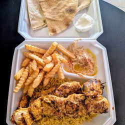 East Bistro - The Mediterranean Eatery - Chicken kebab (everything is excellent but fries are very hot which causes the foam box to melt a little). Overall good.