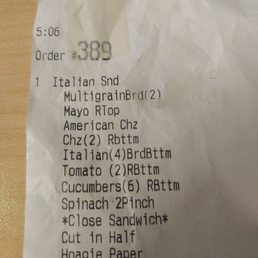 The receipt that shows multigrain bread