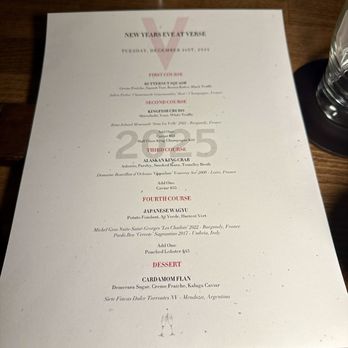 Verse - Verse NYE 2024 menu - Seafood Near Me - Toluca Lake, California