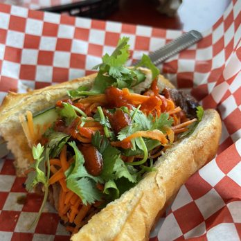 Viet Cajun - Charbroiled Pork Banh Mi, ate the Charbroiled Chicken Banh Mi already. - Seafood Near Me - Galveston, Texas Viet Cajun - Charbroiled Pork Banh Mi, ate the Charbroiled Chicken Banh Mi already. - Seafood Near Me - Galveston, Texas
