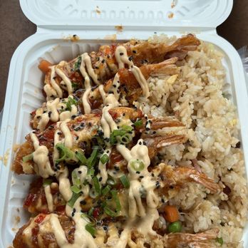 Queen St Cafe & Grill - Dynamite Shrimp with Adobo Fried Rice - Cafes Near Me - Aiea, Hawaii Queen St Cafe & Grill - Dynamite Shrimp with Adobo Fried Rice - Cafes Near Me - Aiea, Hawaii