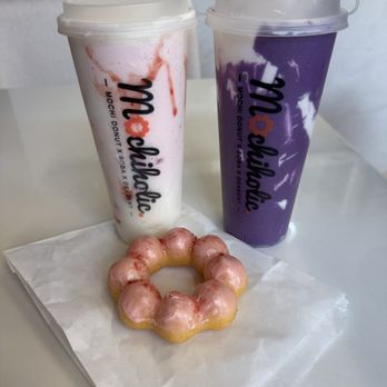 Mochiholic Japanese Mochi Donut - Strawberry Mochi Smoothie and Ube Milk with Mochi Topping + Strawberry Mochi Donut - Donuts Near Me - Berkeley, California