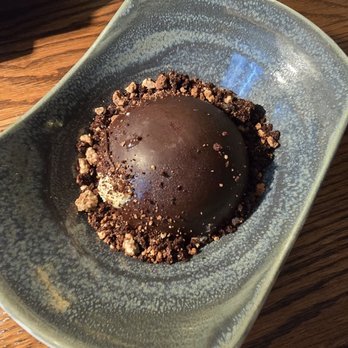 Saltine - Chocolate Passion Fruit Bomb: passion fruit, white chocolate mousse, chocolate soil, anglaise - Seafood Near Me - Norfolk, Virginia Saltine - Chocolate Passion Fruit Bomb: passion fruit, white chocolate mousse, chocolate soil, anglaise - Seafood Near Me - Norfolk, Virginia