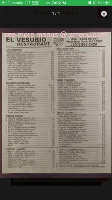 Menu photo 1 El Vesubio Restaurant West New York, NJ Menu photo 1 El Vesubio Restaurant West New York, NJ