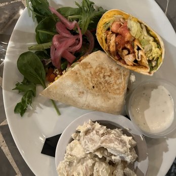 Flying Boat Tap Room - Buffalo chicken wrap with potato salad - Pizza Near Me - Ocala, Florida Flying Boat Tap Room - Buffalo chicken wrap with potato salad - Pizza Near Me - Ocala, Florida