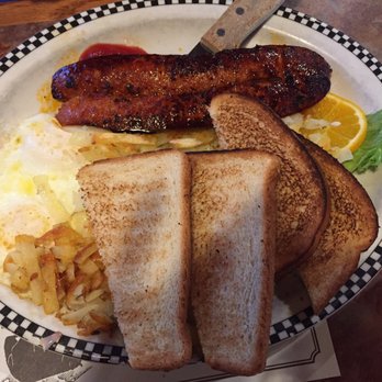 Black Bear Diner Arvin - Apple sausage with hash browns and over easy eggs and white toast - Breakfast & Brunch Near Me - Arvin, California Black Bear Diner Arvin - Apple sausage with hash browns and over easy eggs and white toast - Breakfast & Brunch Near Me - Arvin, California