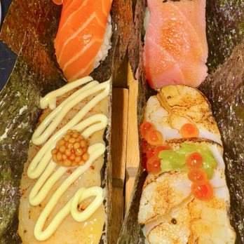 Miso Mozza - Salmon, tuna, miso cod, and scallop - Asian Fusion Near Me - Providence, Rhode Island