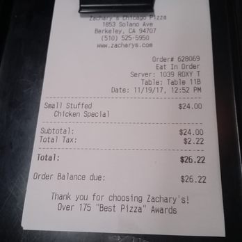Zachary's Chicago Pizza - The damage - Pizza Near Me - Berkeley, California