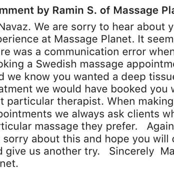 Massage Planet - response from management in regards to my review. Thanks for the lack of accountability, save your half hearted apology for the next victim - Massage Therapy Near Me - Los Angeles, California Massage Planet - response from management in regards to my review. Thanks for the lack of accountability, save your half hearted apology for the next victim - Massage Therapy Near Me - Los Angeles, California
