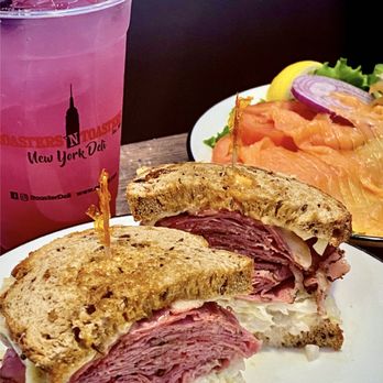 Roasters 'N Toasters - Hallandale - Pastrami Sandwich with Swiss Cheese, Coleslaw and Russian Dressing. Served on Grilled Rye Bread - Breakfast & Brunch Near Me - Hallandale Beach, Florida Roasters 'N Toasters - Hallandale - Pastrami Sandwich with Swiss Cheese, Coleslaw and Russian Dressing. Served on Grilled Rye Bread - Breakfast & Brunch Near Me - Hallandale Beach, Florida