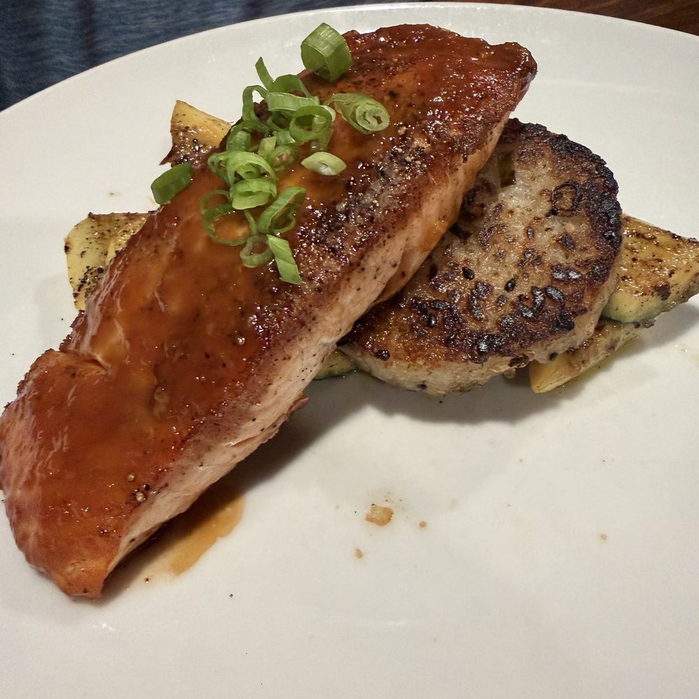 Postero - Salmon with rice cake - New American Near Me - Hendersonville, North Carolina Postero - Salmon with rice cake - New American Near Me - Hendersonville, North Carolina