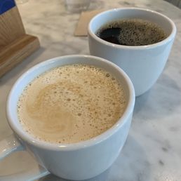 Latte and house pour-over coffee
