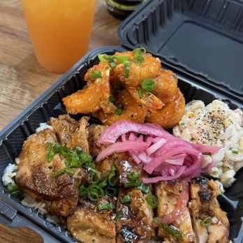 FAKA’S Island Grill - 2 PROTEIN MIXPLATE with shrimp & teriyaki + POG Agua Fresca - Hawaiian Near Me - Torrance, California FAKA’S Island Grill - 2 PROTEIN MIXPLATE with shrimp & teriyaki + POG Agua Fresca - Hawaiian Near Me - Torrance, California