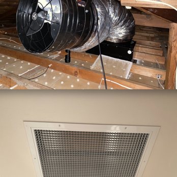 The QuietCool Guys - Whole house fan in attic, and intake vent directly below it - Heating & Air Conditioning/HVAC Near Me - Temecula, California The QuietCool Guys - Whole house fan in attic, and intake vent directly below it - Heating & Air Conditioning/HVAC Near Me - Temecula, California