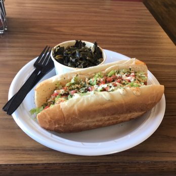 My Mama's Kitchen - Buffalo shrimp Po' boy and collard greens. - Barbeque Near Me - Norfolk, Virginia