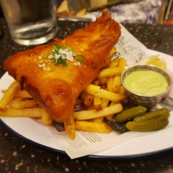 Fiskeriet - Fish and Chips with cornichons and a (parsley?) aioli - Seafood Near Me - Oslo, 03 Fiskeriet - Fish and Chips with cornichons and a (parsley?) aioli - Seafood Near Me - Oslo, 03