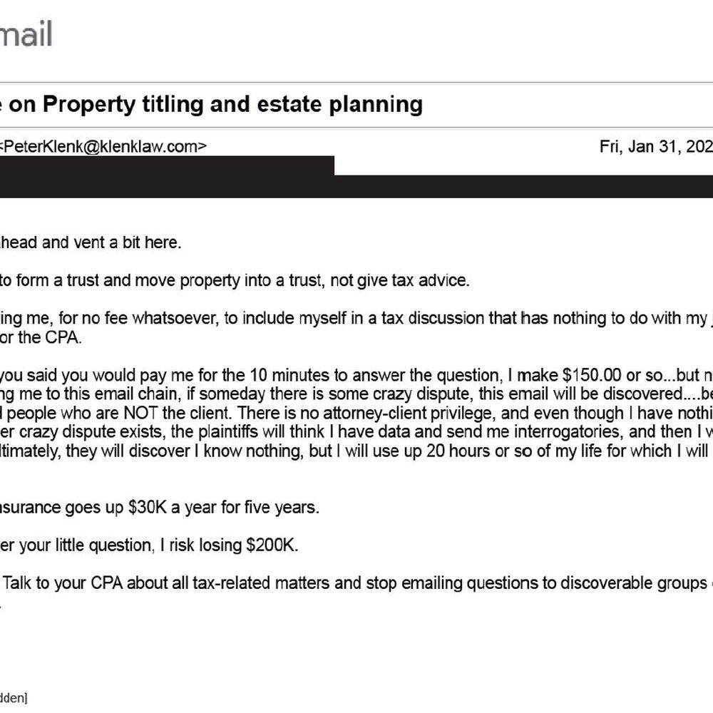 Klenk Law - Peters unprofessional email refusing to fix his erroneous errors in simple legal documents. DO NOT USE HIM! - Wills, Trusts, & Probates Near Me - Philadelphia, Pennsylvania Klenk Law - Peters unprofessional email refusing to fix his erroneous errors in simple legal documents. DO NOT USE HIM! - Wills, Trusts, & Probates Near Me - Philadelphia, Pennsylvania