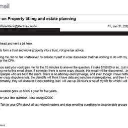 Peters unprofessional email refusing to fix his erroneous errors in simple legal documents. DO NOT USE HIM! Peters unprofessional email refusing to fix his erroneous errors in simple legal documents. DO NOT USE HIM!