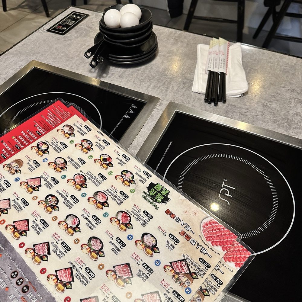 Pearl Hot Pot - the e menus and three raw eggs - Hot Pot Near Me - Burnaby, British Columbia
