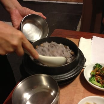Pine Tree House - scooping out Korean style rice in hot stone hot ! love ! - Korean Near Me - Sacramento, California Pine Tree House - scooping out Korean style rice in hot stone hot ! love ! - Korean Near Me - Sacramento, California