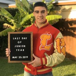 Golden Stitches - Jacob wearing his varsity jacket for his first day of Senior year!